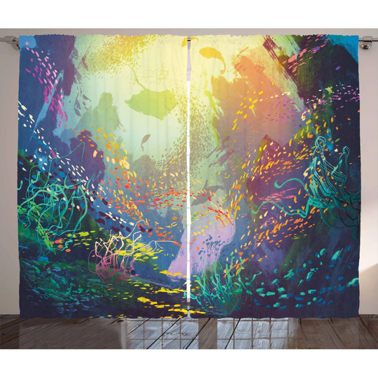 Herdon Underwater with Coral Reef and Fish Aquarium Print 2 Piece Room Darkening Curtain Set