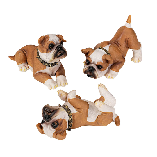 3 Piece Stop, Drop and Roll British Bulldog Puppy Statue Set