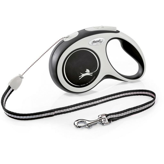New Comfort Medium Retractable Dog Cord (8m) (Black) - Black - Flexi