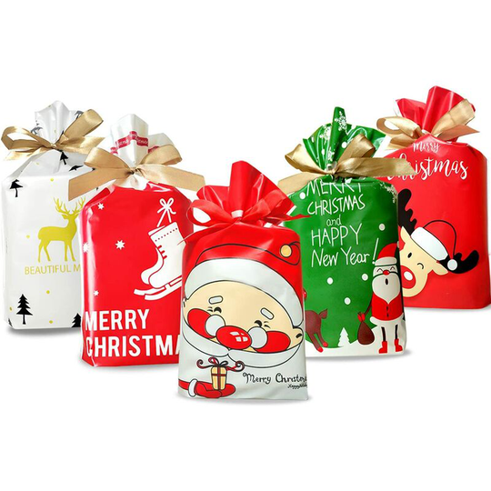 Ilovemilan - 50 Pcs Christmas Candy Bag Christmas Treat Bags Candy Goodies Plastic Drawstring Gift Bags Merry Christmas Treat Bags for Birthday Party
