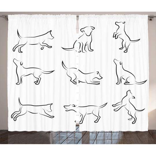 Digital Sketches of a Puppy Moving Around Scratching Work 2 Piece Room Darkening Curtain Set