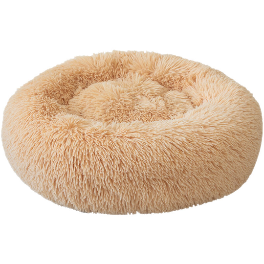 Round Plush Cat Bed Dog House Puppy Cushion Portable Warm Soft Comfortable Kennel-Light Brown l