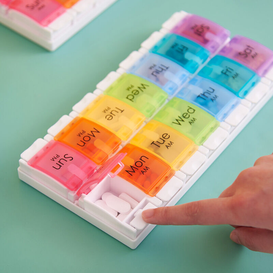 Sun Flowergb - Weekly and Daily Pill Organizer - 7 Day Pill Planner, Medication Dispenser Case, Vitamin Supplements with Easy Open and Large Capacity