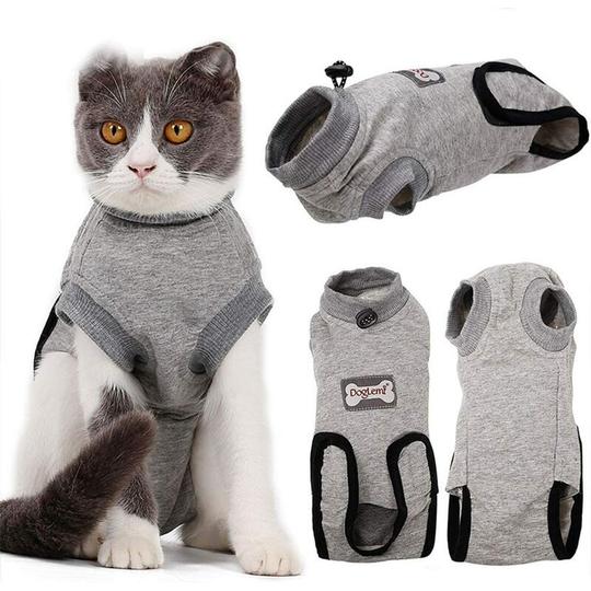 Kitten Medical Coverall Anti-Licking Recovery Suit for Dogs and Cats Wounds and Skin Diseases Inside XH008 (M, Grey)