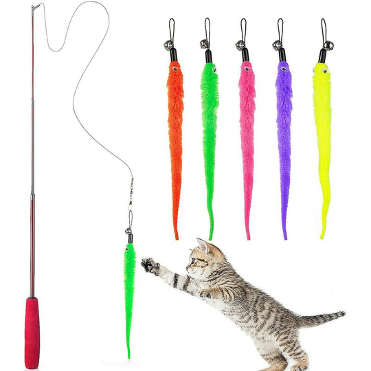 Cat Toy, Retractable Wand with 5 Feathers for Your Cat and Kitten
