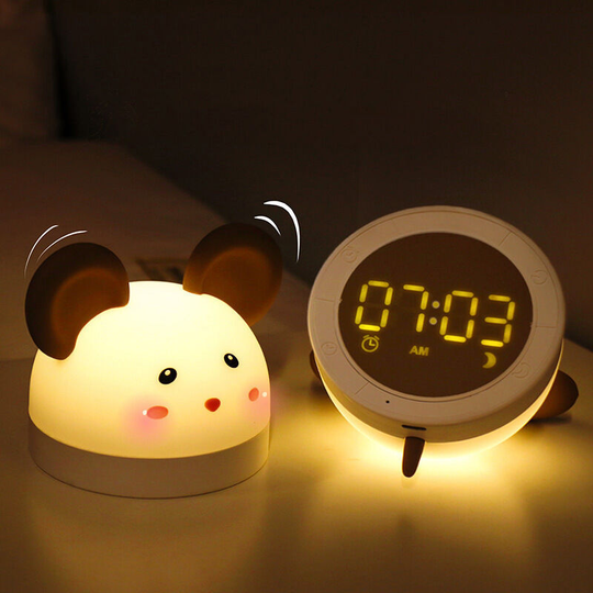 Rhafayre - Children's Night Light 3-in-1 Alarm Clock and Portable led Night Light Mouse Silicone Bedside Clock Adjustable Brightness usb Rechargeable