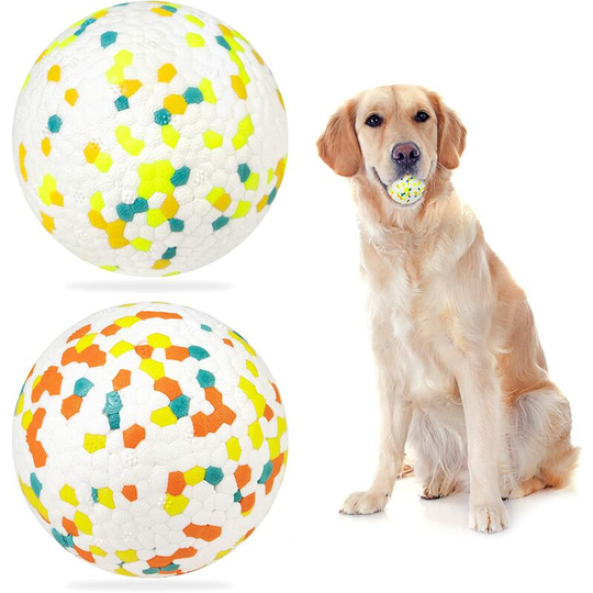 2pcs Dog Toy Balls, Dog Rubber Ball, Indestructible Rubber Chew Dog Toy (Yellow + Orange)