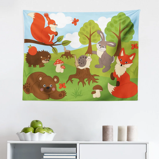 Animals Cartoon with Fox Rabbit Bear Tapestry