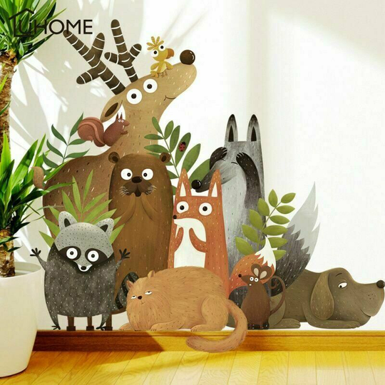 Joorrt - Animals of the Wapiti Renard Forest Rabbit Wall Stickers For Children's Bedroom Children Mural Sticker Bedroom Deco