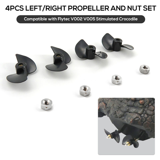 4Pcs Left/Right Propeller and Nut set Compatible with Flytec V002 V005 Stimulated Crocodile Head Spoof Toy