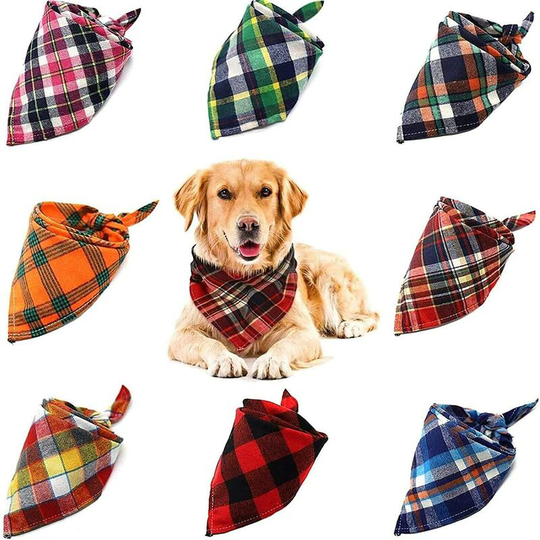 8 Pack Triangle Dog Bandana, Reversible Plaid Painting Bibs Scarf, Washable and Adjustable Kerchief Set for Dogs Cats Pets