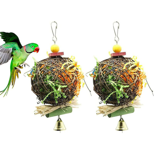 2 Bird Chew Toy Parrot Chew Toy Hanging Bird Toys with Bell for Parakeets Cockatiels and Birds
