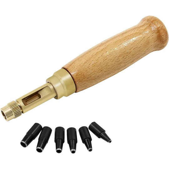 Automotive Leather Screw Punch, 6 Tips, Sizes 1.5-4mm, Replaceable Hole Punch for Sewing, Leather and Paper