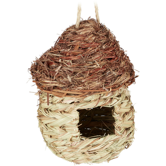 Relaxdays - Bird Nest, Mushroom Shape, For Hanging, Cages, Small Animals, h x w x d: 22 x 17 x 15 cm, Straw, Natural