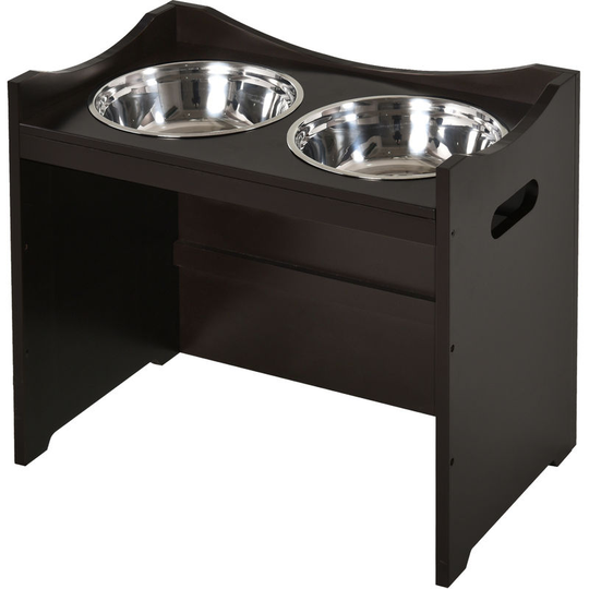 Raised Dog Bowls Duo Pet Feeder w/ Steel Bowls Adjustable Shelf Brown - Dark Brown - Pawhut