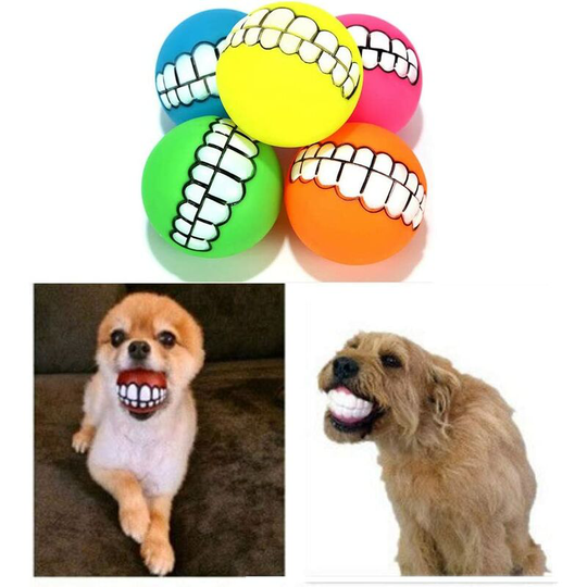 Qersta - Funny Dog Teeth, 6 Pack Fun Teeth Pattern Squeaky Sound Chew Toy, Smiling Dog Ball for Small Cats/Dogs/Interactive Pets (Random Color)