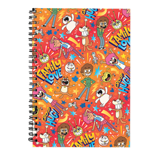 Boy Girl Dog Cat Mouse Cheese Group Family Hug Spiral Notebook