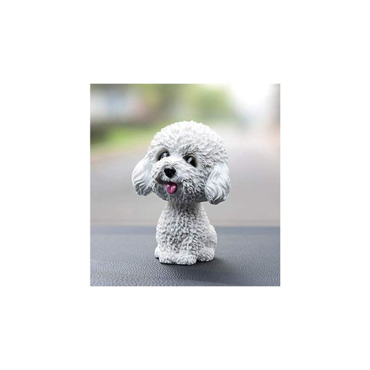 Devenirriche - Cast Car Lovable Dog Figurine Shakes His Head Wobble Head Nodding Toy Dashboard Decoration Nodding Dog Car Interior Decoration (White