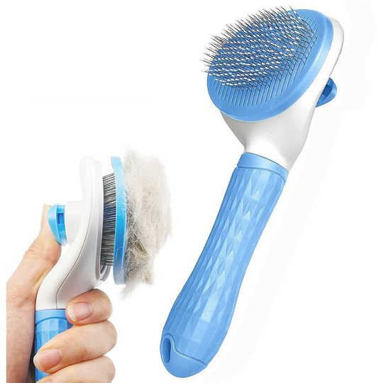Dog and Cat Grooming Brush - Self-Cleaning Brush with Smooth Handle - Pet Grooming Tool with Cleaning Button - Cat and Dog Grooming Tool