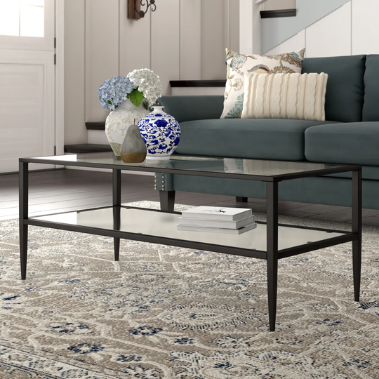 Newport Glass with Black Metal Frame Coffee Table