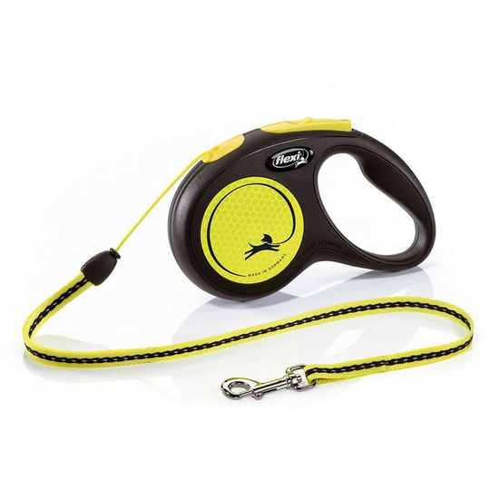 New Neon Small Retractable Dog Cord (5m) (Yellow) - Yellow - Flexi