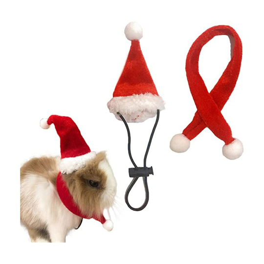 Ilovemilan - Small Animal Santa Hat with Scarf Christmas Guinea Pig Costume Halloween Rat Cap Rabbit Clothing Set Xmas Gift Clothes Outfit for Sugar