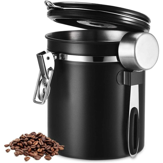 Benobby Kids - Hermetic coffee box, 1500ml Hermetic in stainless steel container Tea box Grain Container with Lid and Date Dial Coffee boxes and
