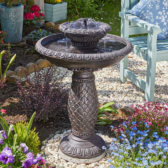 Smart Garden - 75cm Solar Power Versailles Water Feature Fountain Bird Bath Outdoor Garden - Bronze