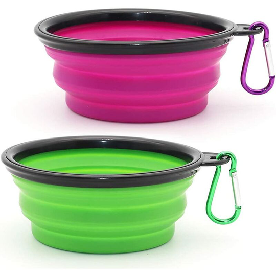 2pcs Portable Dog Bowl Foldable Dog Bowl, Travel Dog Bowls and Cat Bowls (350ml, Purple & Green)