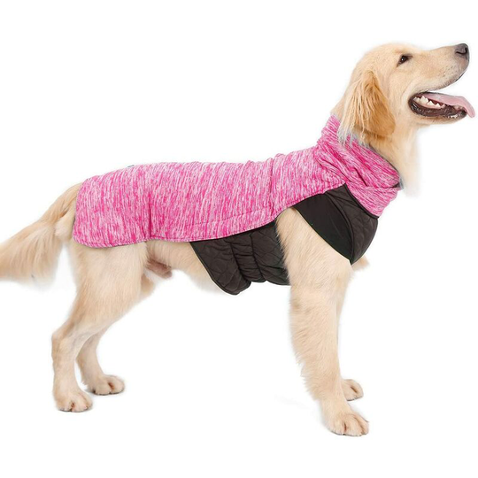 Perle Rare - Reversible Large Medium Dog Coat Cotton Fill Winter Dog Vest Thermal Dog Clothes with Opening Pink 2XL