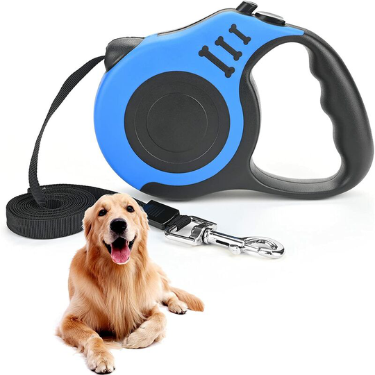 Bearsu - Retractable Dog Leash with Non-Slip Adjustable Handle - 5m Nylon Leash - One Hand Brake - Pause Lock - for Medium and Small Dogs (Blue)