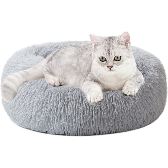 Round Plush Cat Dog Bed - Cat Beds - 40cm, Grey - Grey