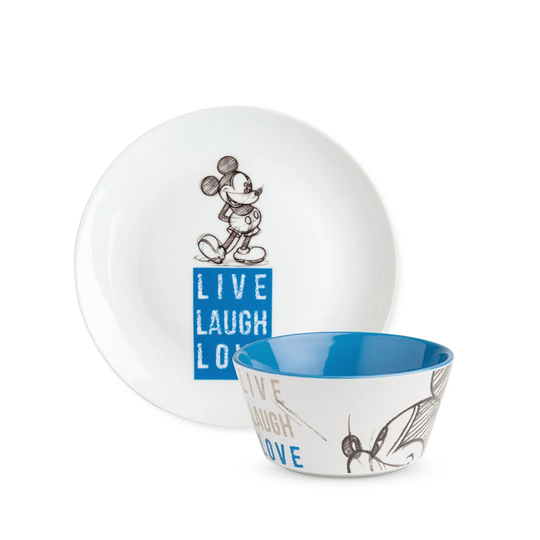 Mickey Live Laugh Love Set Dessert Plate And Bowl Mickey Live Alugh Love Blue