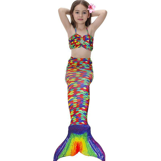 Thsinde - Kids Girls Mermaid Tail Bikini Set Swimwear Swimsuit Swimming Costume Multi 9-10 Years