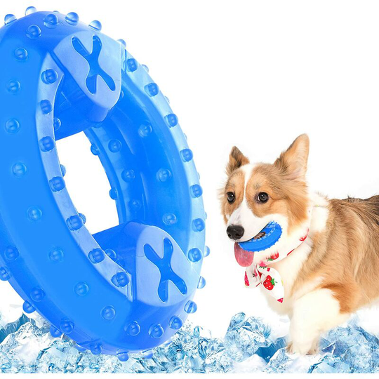 Pet Teether Cooling Chew Toy for Dogs Teething Toy for Puppies, Fit with Treats for More Fun (Chewing Ring)1pc