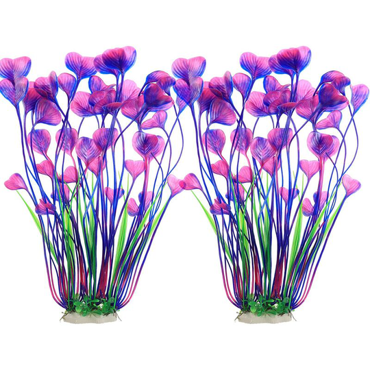 Aquarium Plastic Plants, Tall Artificial Plants for Fish Tank Decoration, Purple 15.6 Inches (2 Pieces)