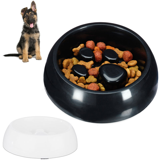 Relaxdays - Set of 2 Foraging Feeding Bowls for Slow Eating, Cats & Dogs, Bloat Stop Dish, Dishwasher-Safe, Black-White