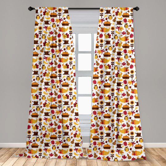 Bryler Cartoon Fall Composition Nuts Maple Leaves Owls Roosters Pumpkins Room Darkening Curtains
