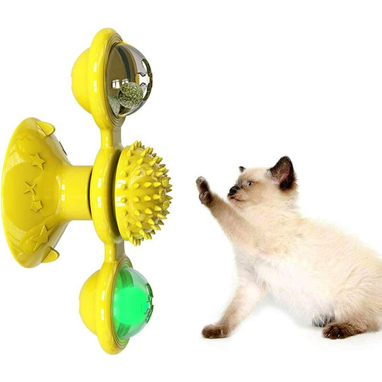 Windmill Cat Toy with Led Ball and Catnip Ball, Cat Turntable Teasing Interactive Toy, Funny Kitten Windmill Ball, Massage Scratching Tickle green