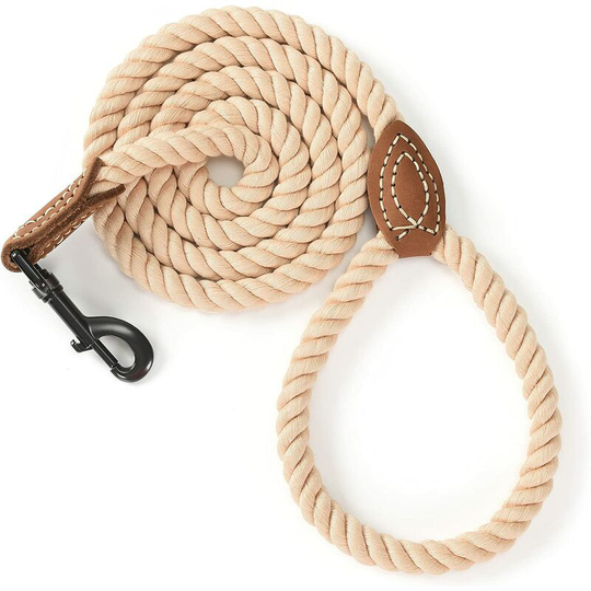 Perle Rare - Woven cotton cord with leather insert and sturdy metal buckle - Available in several sizes: 1.2m, 1.5m and 1.8m, 1.5m, light brown