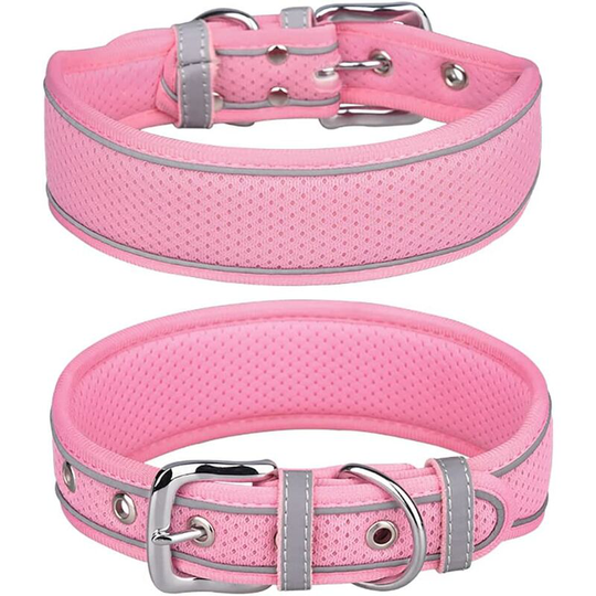 Breathable Air Mesh Dog Collar Adjustable Reflective Padded Dog Collar for Medium and Large Breeds (Pink, L)