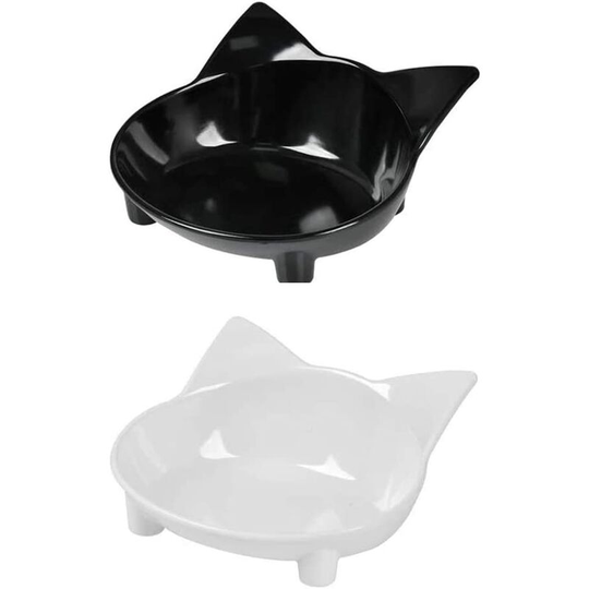 2Pcs Cat Bowl, Dog Bowl, Non-Slip Cat Bowl, Pet Bowl with Durable Easy to Clean Multipurpose Feeding Bowl for Cats (White + Black)