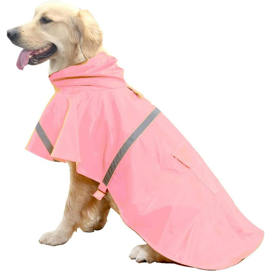 Yellow, l Dog Raincoats For Large Dogs With Reflective Stripe Hood, Rain Poncho Jacket For Dogs