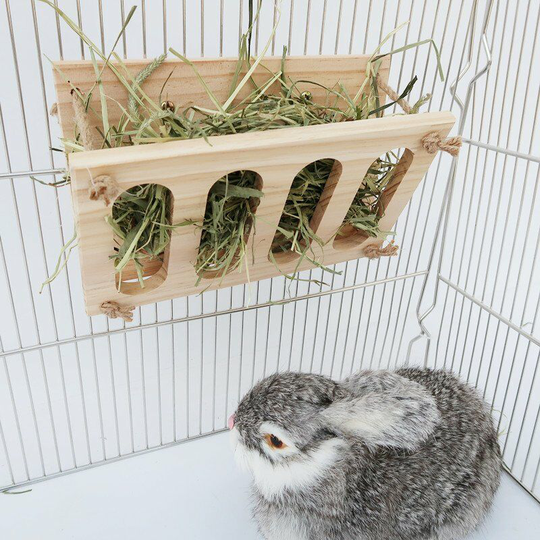 Perle Rare - Rabbit Hay Feeder Foldable Wooden Hay Feeder Fixed Tray Guinea Pig Hay Feeder Pet Grass Holder Cage Chinchilla Hamster Accessories