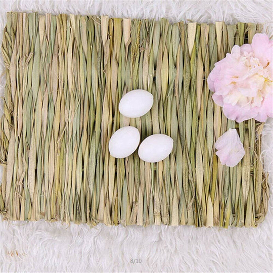 FVO - Rabbit Mat, Grass Mat for Rabbits, Hand-woven Natural Grass Mat for Small Pet Chew Toy Bed for Hamster, Pig, Rabbit and Parrot - 4 Pieces