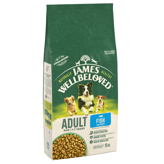20kg/24kg James Wellbeloved Dry Dog Food - Adult Fish & Rice (24kg)