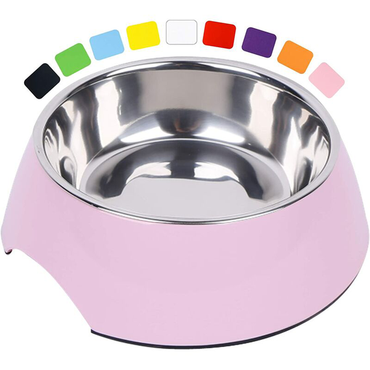 Devenirriche - Non-Slip Dog Bowl - Cat Bowl - Stainless Steel and Melamine Dog Food Bowl - for Large and Small Dogs - Pink, 160 ml - Various Colors