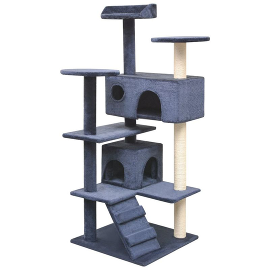 Cat Tree with Sisal Scratching Posts 125 cm Dark Blue VD07036 - Hommoo