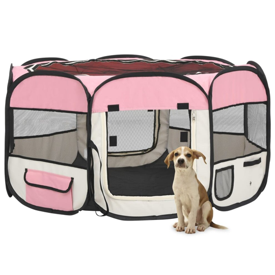vidaXL Foldable Dog Playpen with Carrying Bag Pink 125x125x61 cm Pet Run Cage