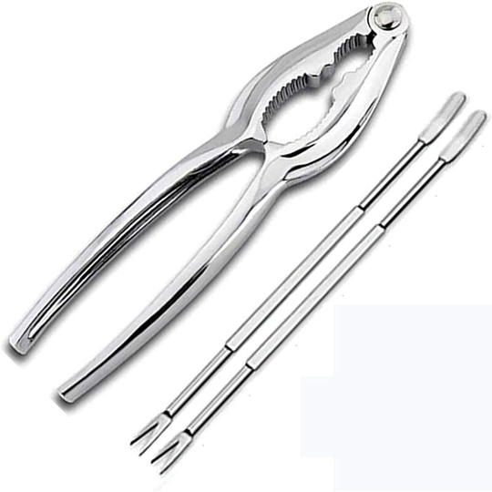Crab Tongs Tool,3 Pieces Seafood Tools,Metal Nutcracker Nuts Tongs,With Crab Claw Tool And 2 Crab Forks